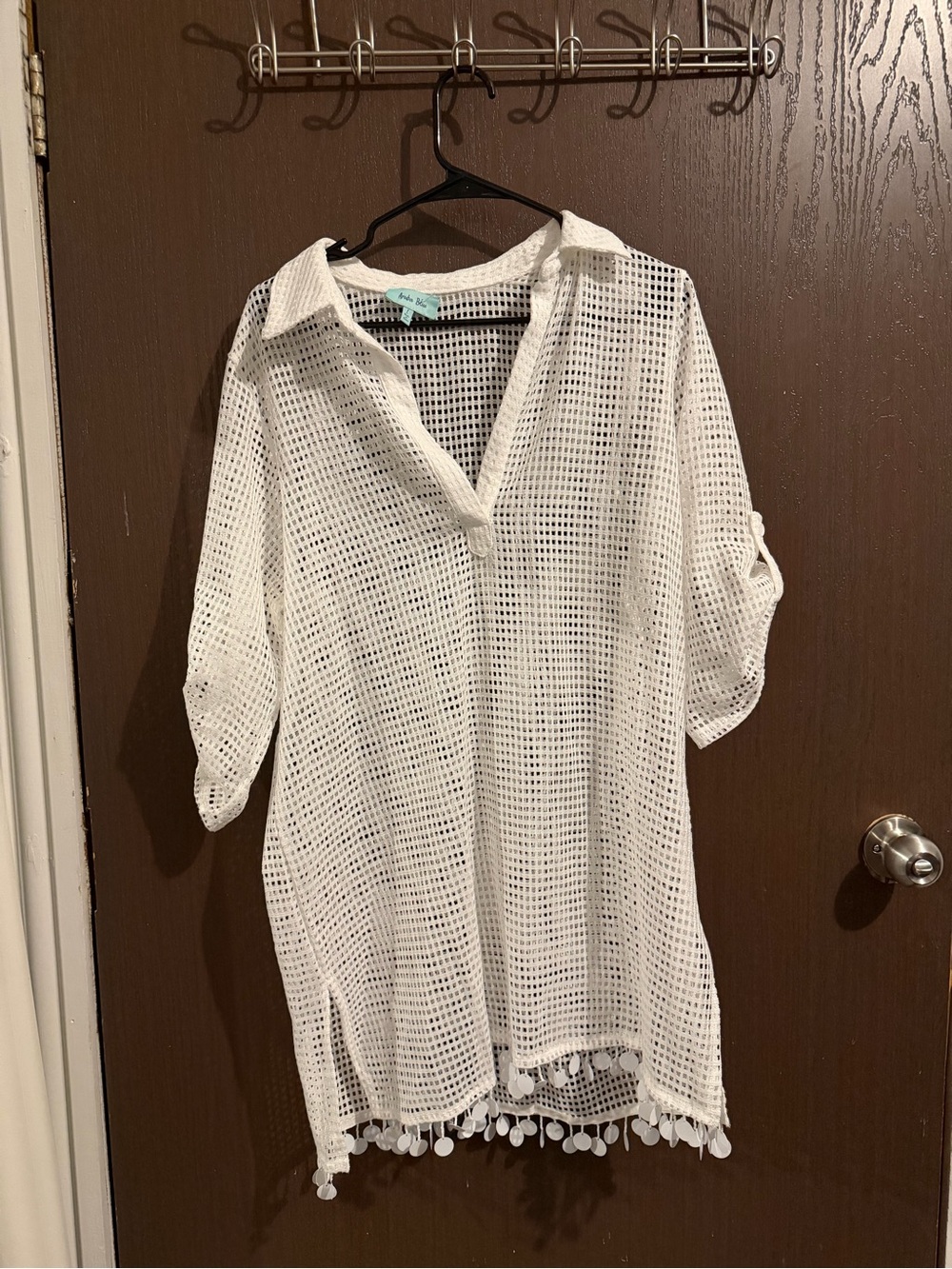 White Mesh Pom-Pom Cover-Up Top - Brand: Unknown Size L